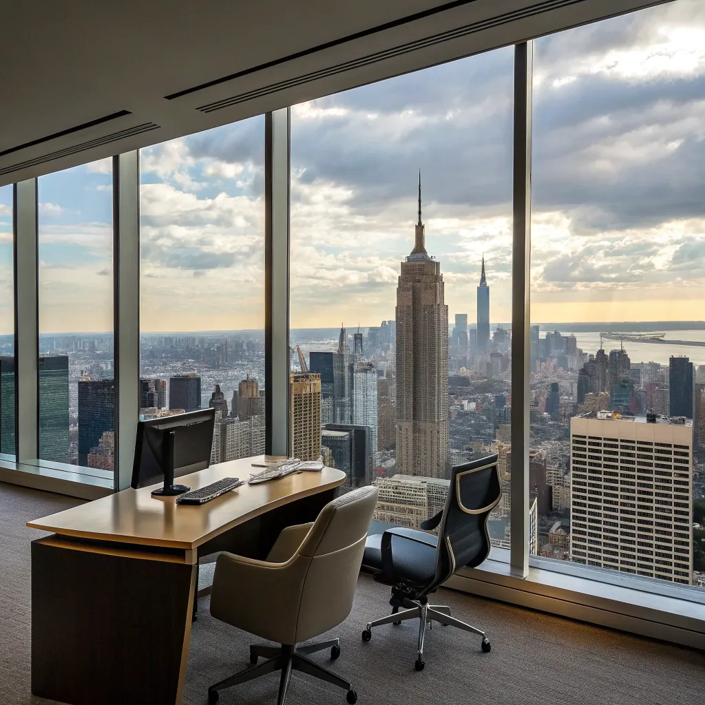 Professional office view with New York City skyline